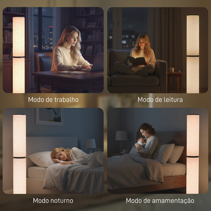 Candeeiro de Pé Moderno Candeeiro de Sala com Brilho Temperaturas de Cor Ajustáveis 3000K-6000K Controle Remoto Magnético Temporizador para Quarto Escritório Decoração Ø20x135 cm Bege