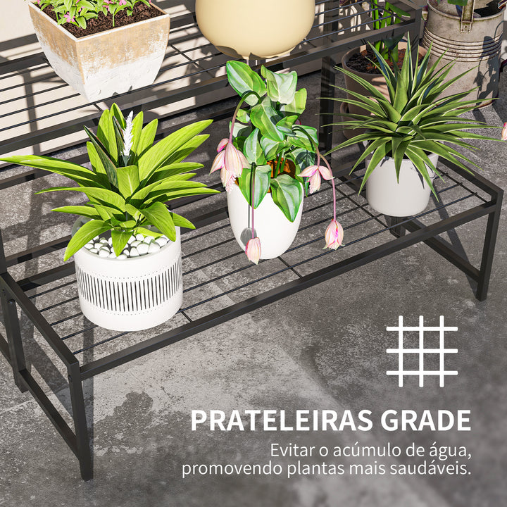 Suporte para Plantas de 3 Níveis Estante para Plantas de Canto com Design em Escada para Interior e Exterior 75x70x66 cm Preto