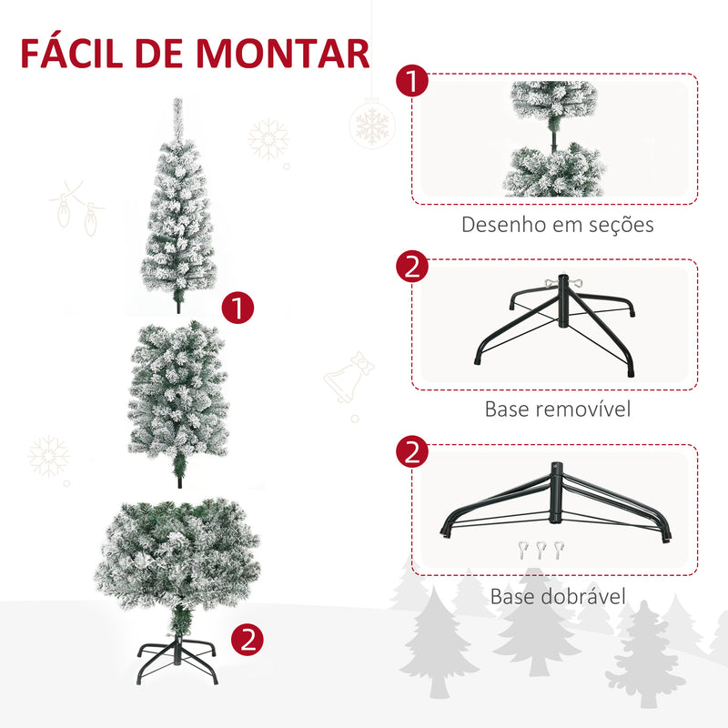 Árvore de Natal 180 cm Árvore de Natal Artificial Nevado com 492 Ramos e Suporte de Metal Árvore de Natal para Sala de Estar Verde e Branco