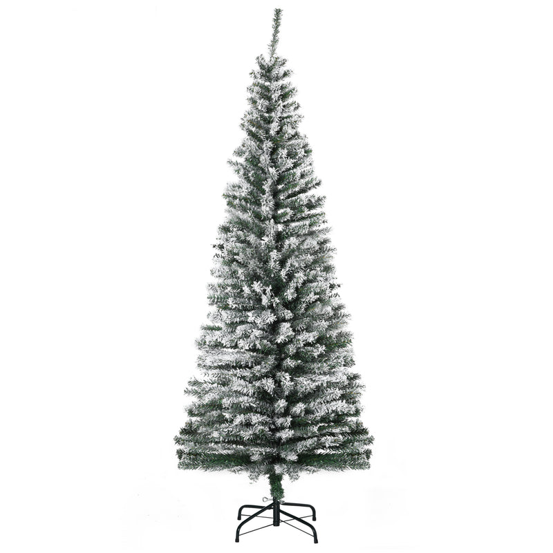 Árvore de Natal 180 cm Árvore de Natal Artificial Nevado com 492 Ramos e Suporte de Metal Árvore de Natal para Sala de Estar Verde e Branco