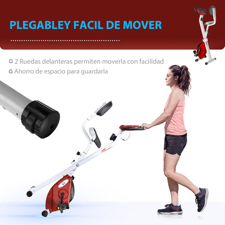 Bicicleta Estática Dobrável com assento ajustável Ecrã LCD Aço 43x97x109 cm Vermelho
