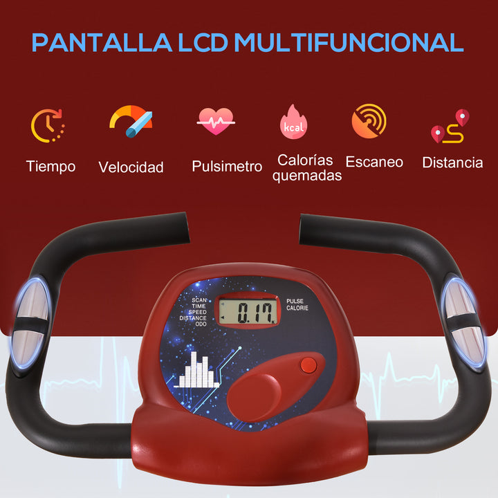Bicicleta Estática Dobrável com assento ajustável Ecrã LCD Aço 43x97x109 cm Vermelho