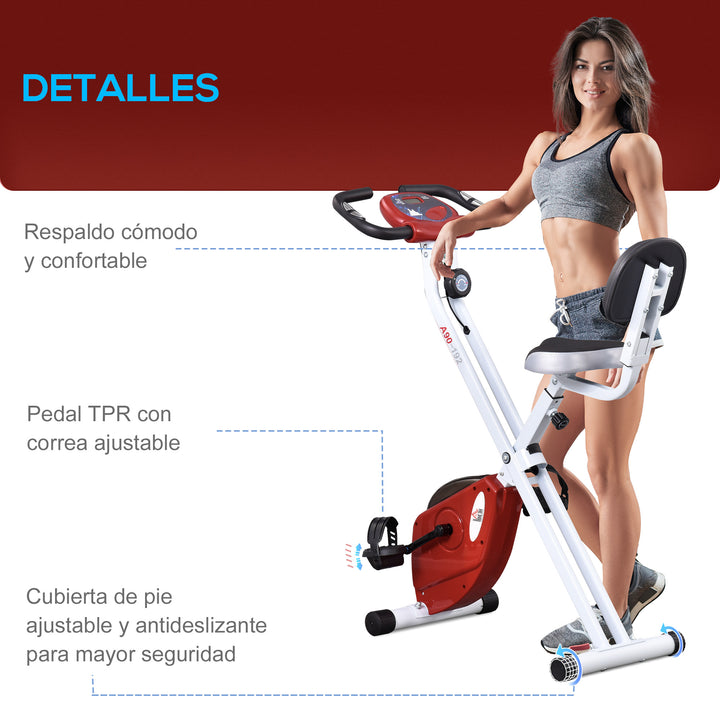 Bicicleta Estática Dobrável com assento ajustável Ecrã LCD Aço 43x97x109 cm Vermelho