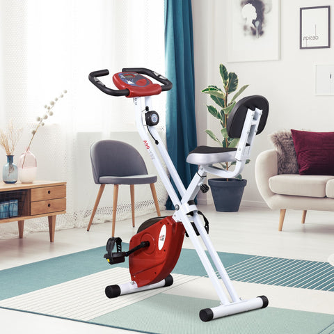 Bicicleta Estática Dobrável com assento ajustável Ecrã LCD Aço 43x97x109 cm Vermelho