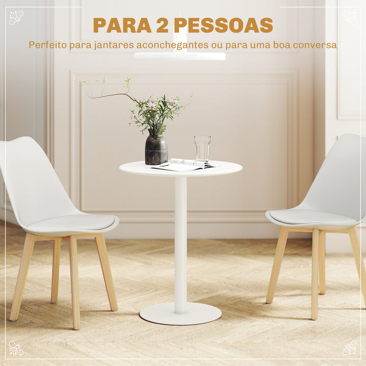 Mesa de Refeição Redonda para 2 Pessoas Mesa de Cozinha de Aço para Interior e Exterior Ø60x72 cm Branco