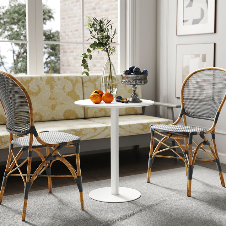 Mesa de Refeição Redonda para 2 Pessoas Mesa de Cozinha de Aço para Interior e Exterior Ø60x72 cm Branco