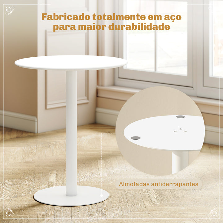 Mesa de Refeição Redonda para 2 Pessoas Mesa de Cozinha de Aço para Interior e Exterior Ø60x72 cm Branco