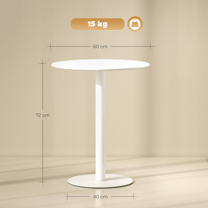 Mesa de Refeição Redonda para 2 Pessoas Mesa de Cozinha de Aço para Interior e Exterior Ø60x72 cm Branco