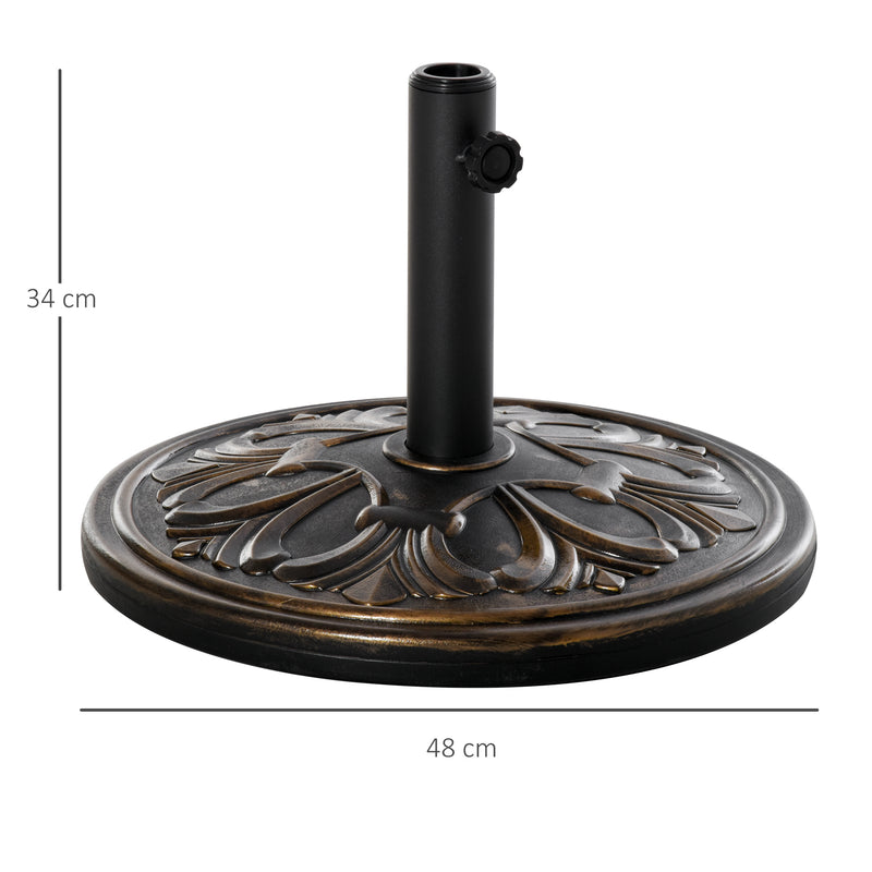 Base para Chapéu de Sol Peso 13 kg Base Chapéu de Sol Redondo de HDPE e Cimento para Mastros Ø35/38/48 mm para Varanda Pátio Jardim Ø48x34 cm Preto e Bronze