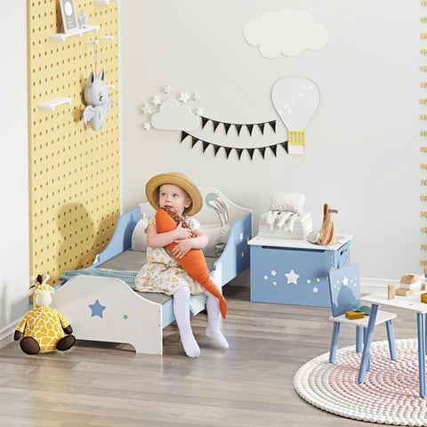 Cama para Crianças acima de 3 Anos 143x74x59 cm Cama Infantil com Desenho em Estrelas Carga 50 kg para Dormitório Azul e Branco