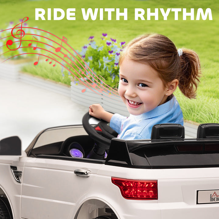 Carro Elétrico SUV para Crianças de 3-6 Anos Carro de Bateria 12V com 2 Motores Controlo Remoto Faróis Buzina Bluetooth Música USB e Abertura de Porta 3-5km/h 110x68x52cm Branco