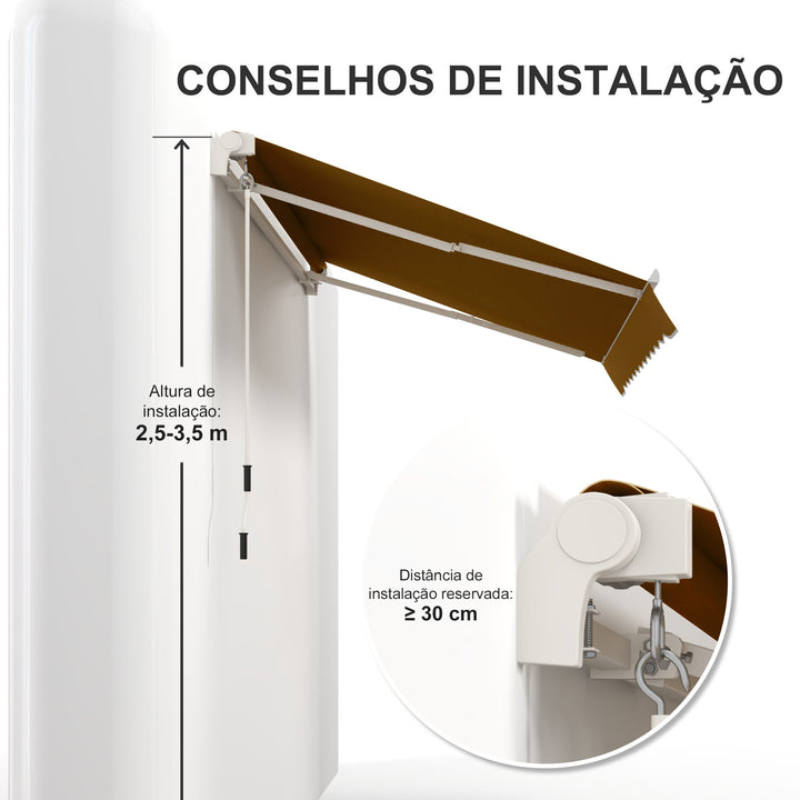 Toldo Manual Retrátil com Manivela 295x245cm Toldo Enrolável Alumínio com Proteção Solar para Janela Portas Balcão Terraço Exterior Café