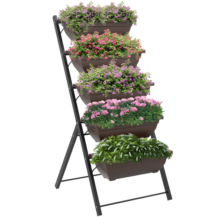 Suporte para Plantas de 5 Níveis com 5 Vasos Estante para Plantas de Canto Orifícios de Drenagem Design em Escada Suporte para Vasos Interior e Exterior 55x63x120 cm Preto