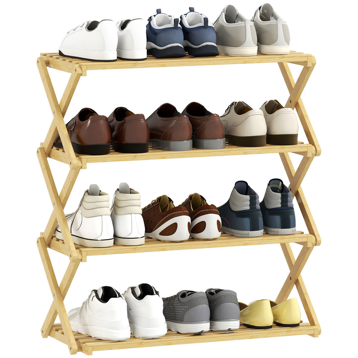 Sapateira Estreita de Bambu Sapateira Vertical Dobrável de 4 Níveis Sem Instalação Prateleira para Sapatos para Entrada Corredor Quarto 60x29x67 cm Madeira