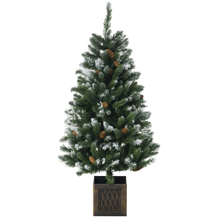 Árvore de Natal Artificial Altura 120 cm Árvore de Natal Nevada com 328 Ramos e Suporte Metálico Decoração de Natal para Interior Verde