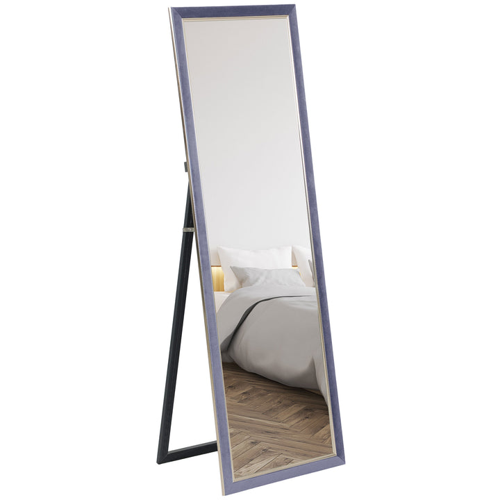 Espelho de Pé 50x150 cm Espelho de Corpo Inteiro com Estrutura em Veludo e Suporte para Sala de Estar Dormitório Cinza