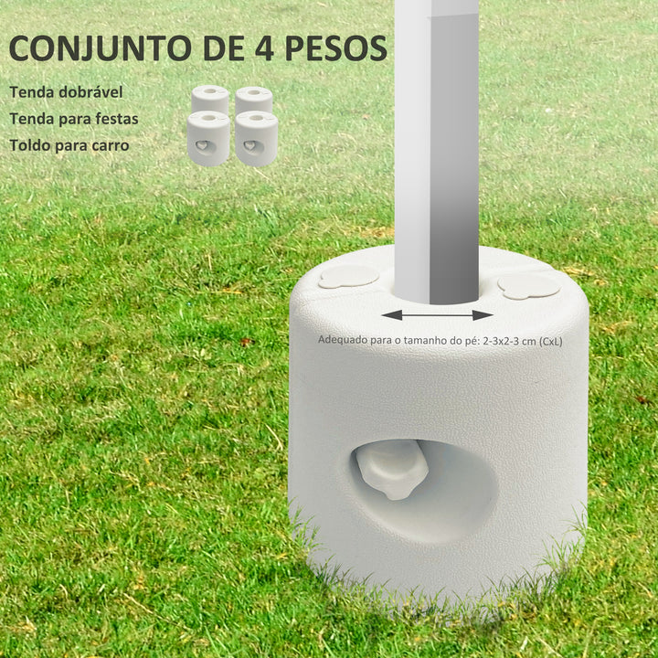 Conjunto de 4 Pesos para Tendas Dobráveis Suportes Enchivel com 9,5 kg de Água ou 12 kg de Areia com Maçanetas de Fixação Ø24x25,5 cm Branco