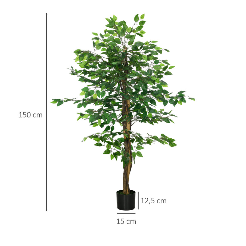 Planta Figueira Artificial com Tronco Realista 150 cm Planta Artificial com Vaso e 882 Folhas Decoração para Casa Sala de Estar Escritório Verde