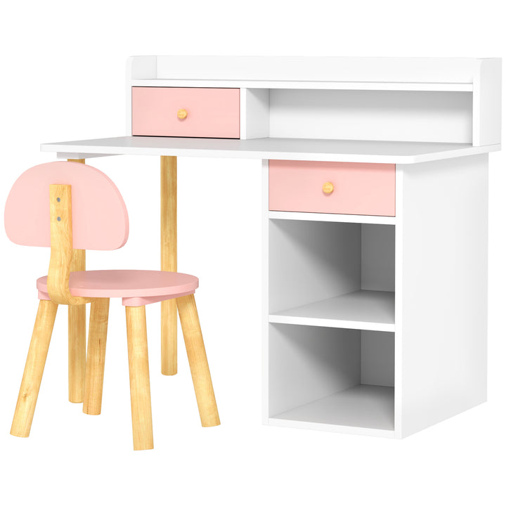 Conjunto de Secretária e Cadeira para Crianças acima de 3 Anos Mesa de Estudo com Prateleiras para Livros e Gaveta de Arrumação Carga 80 kg 85x48x73 Rosa e Branco