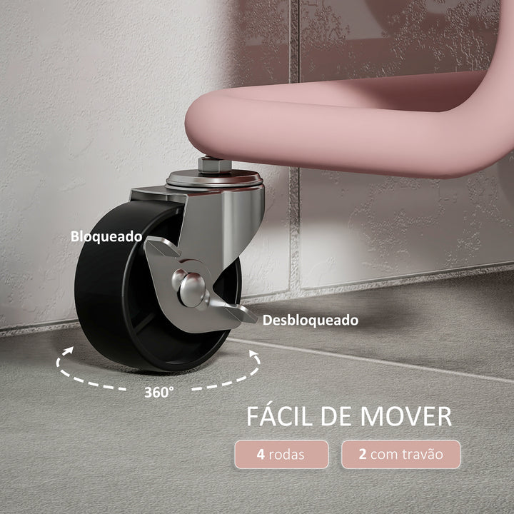 Carrinho de Cozinha de Aço Carrinho de Armazenamento com 4 Ganchos 3 Cestas Removíveis 3 Caixas Suspensas e Travões para Casa de Banho Sala de Estar Dormitório 42x38x86,5 cm Rosa