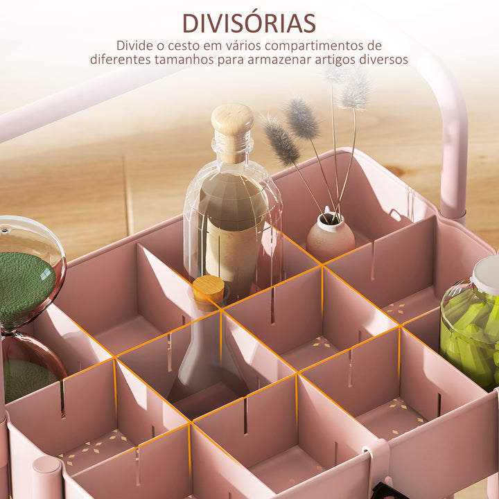 Carrinho de Cozinha de Aço Carrinho de Armazenamento com 4 Ganchos 3 Cestas Removíveis 3 Caixas Suspensas e Travões para Casa de Banho Sala de Estar Dormitório 42x38x86,5 cm Rosa