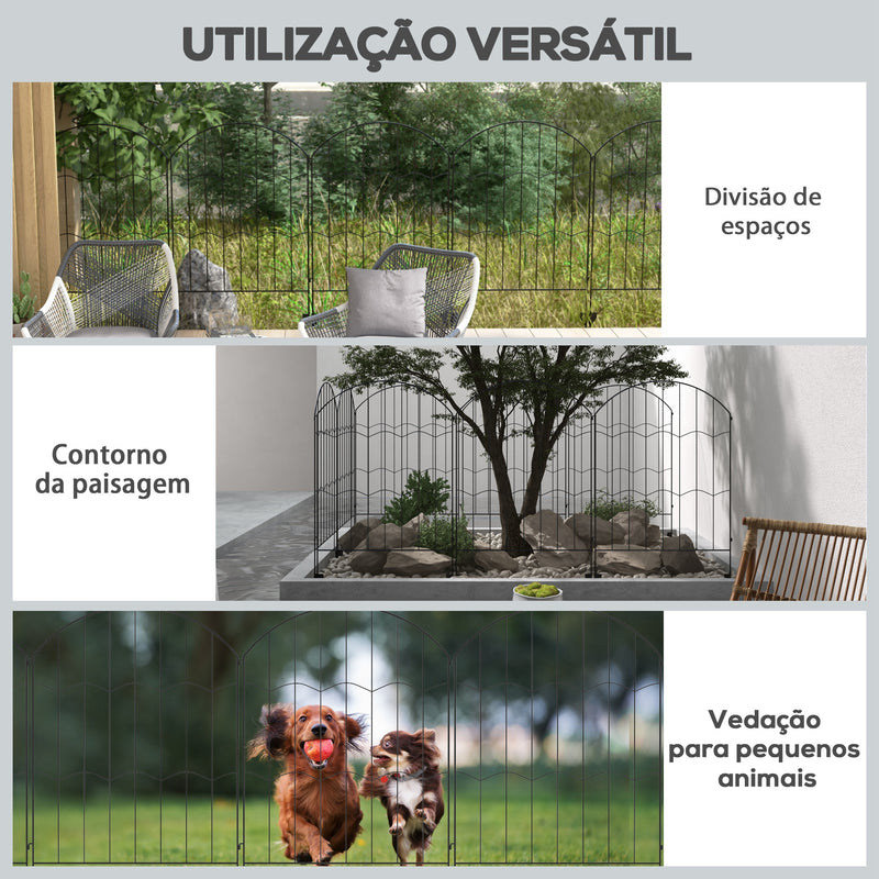 Cerca de Jardim com 4 Painéis de 88x110 cm Cercas Decorativas de Exterior de Aço com Desenho de Grades e Ângulo Ajustável para Pátio Preto