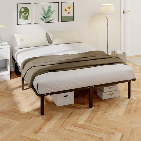 Estrutura de Cama 160x200 cm Altura 26 cm Plataforma de Aço com Espaço de Armazenamento Abaixo e Ripas de Álamo Fácil de Montar Carga 350 kg Preto