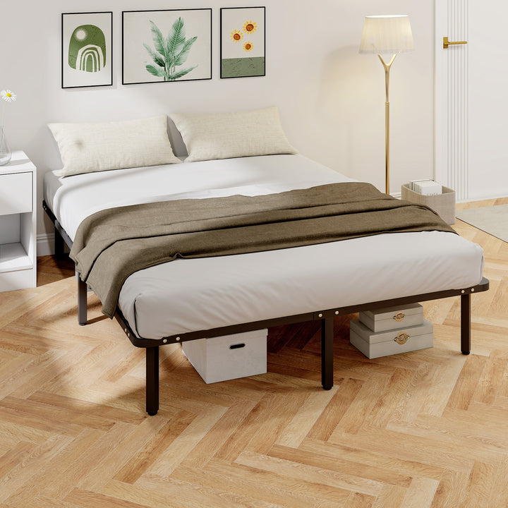 Estrutura de Cama 160x200 cm Altura 26 cm Plataforma de Aço com Espaço de Armazenamento Abaixo e Ripas de Álamo Fácil de Montar Carga 350 kg Preto
