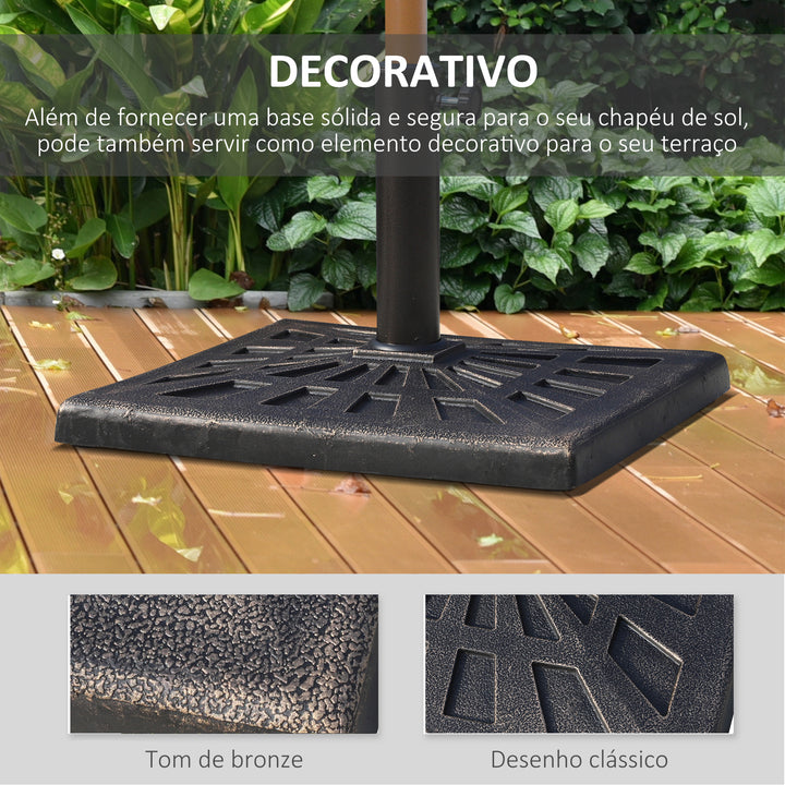 Base para Chapéu de Sol Peso 15 kg Base de Chapéu de Sol de Resina para Mastros de Ø3,8 cm y Ø4,8 cm para Varanda Pátio Jardim 47x47x32 cm Preto e Bronze