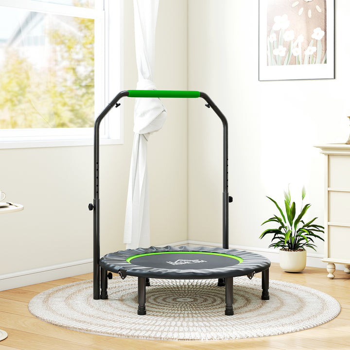 Trampolim Fitness Ø102 Trampolim Dobrável com Pega Ajustável em 4 Níveis Estrutura de Aço para Treino de Pernas Corpo em Casa Escritório Ginásio Verde