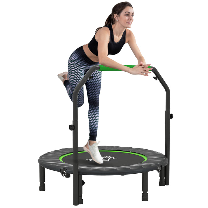 Trampolim Fitness Ø102 Trampolim Dobrável com Pega Ajustável em 4 Níveis Estrutura de Aço para Treino de Pernas Corpo em Casa Escritório Ginásio Verde