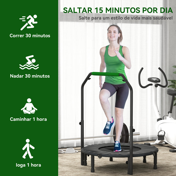 Trampolim Fitness Ø102 Trampolim Dobrável com Pega Ajustável em 4 Níveis Estrutura de Aço para Treino de Pernas Corpo em Casa Escritório Ginásio Verde