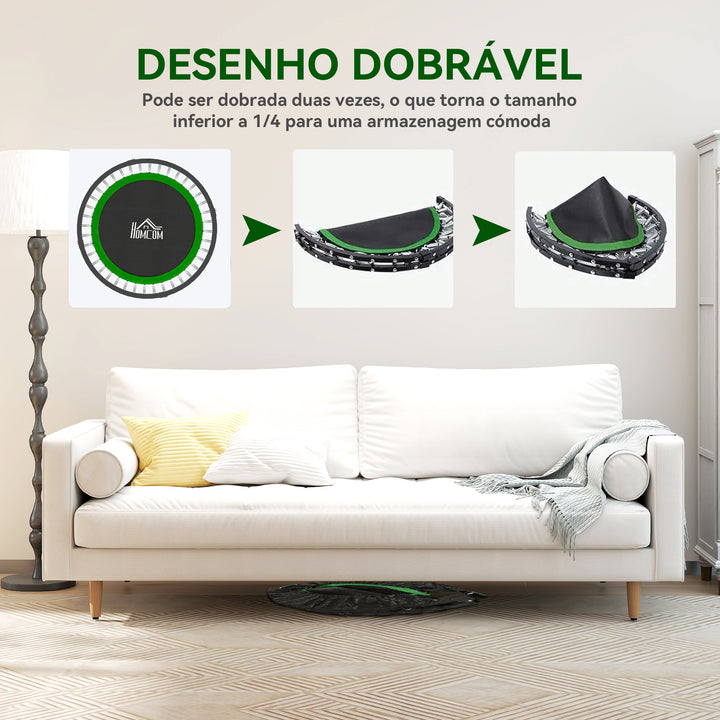 Trampolim Fitness Ø102 Trampolim Dobrável com Pega Ajustável em 4 Níveis Estrutura de Aço para Treino de Pernas Corpo em Casa Escritório Ginásio Verde