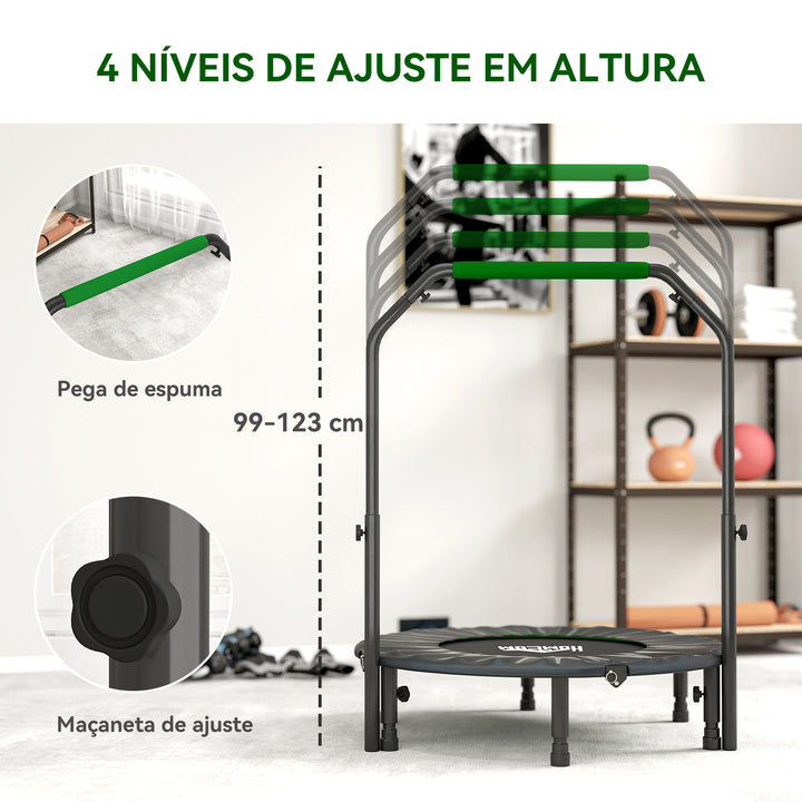 Trampolim Fitness Ø102 Trampolim Dobrável com Pega Ajustável em 4 Níveis Estrutura de Aço para Treino de Pernas Corpo em Casa Escritório Ginásio Verde