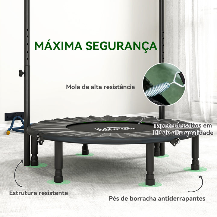 Trampolim Fitness Ø102 Trampolim Dobrável com Pega Ajustável em 4 Níveis Estrutura de Aço para Treino de Pernas Corpo em Casa Escritório Ginásio Verde