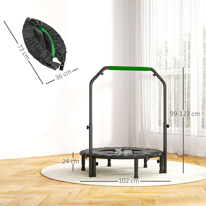 Trampolim Fitness Ø102 Trampolim Dobrável com Pega Ajustável em 4 Níveis Estrutura de Aço para Treino de Pernas Corpo em Casa Escritório Ginásio Verde