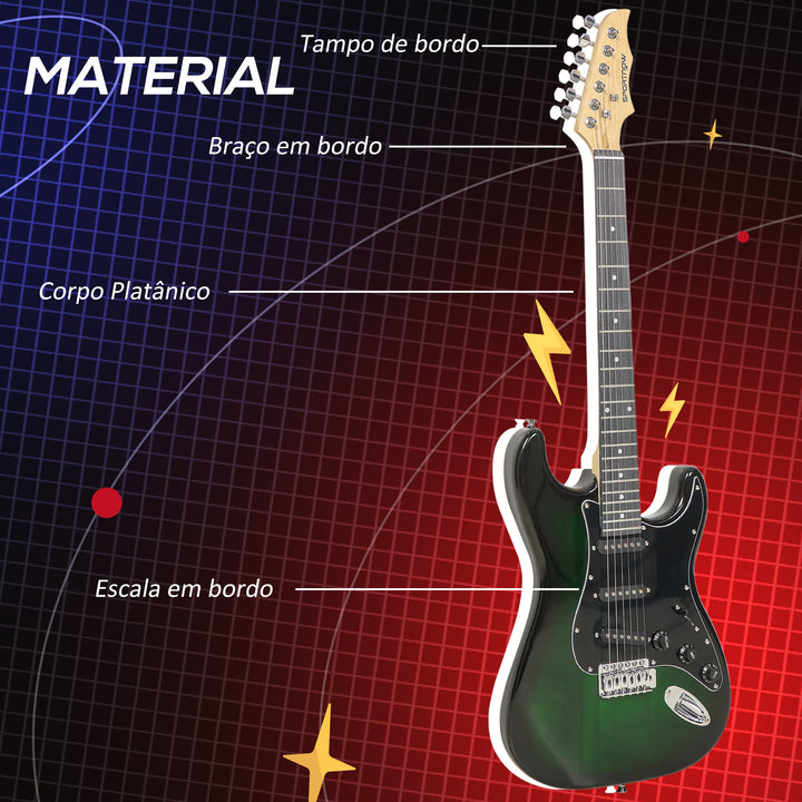 Kit Guitarra Elétrica de Iniciação Guitarra Elétrica com Amplificador de 15W Afinador Digital Cordas Correia 3 Palhetas e Saco de Transporte para Adultos e Adolescentes Preto