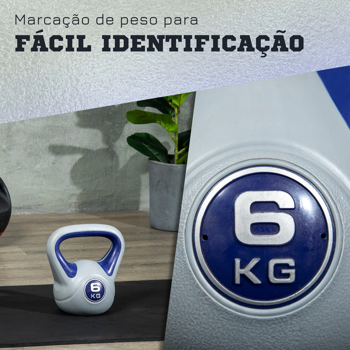 Kettlebell 6 kg Peso Russo com Revestimento de PU e Enchimento de Areia para Treinamento em Casa Ginásio 20x13x22 cm Roxo e Cinza