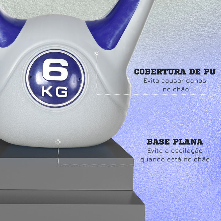 Kettlebell 6 kg Peso Russo com Revestimento de PU e Enchimento de Areia para Treinamento em Casa Ginásio 20x13x22 cm Roxo e Cinza