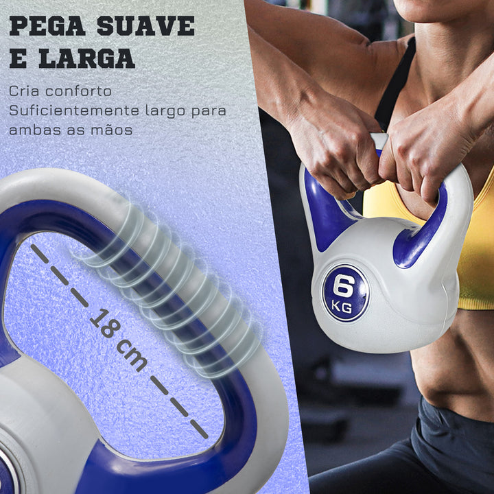 Kettlebell 6 kg Peso Russo com Revestimento de PU e Enchimento de Areia para Treinamento em Casa Ginásio 20x13x22 cm Roxo e Cinza