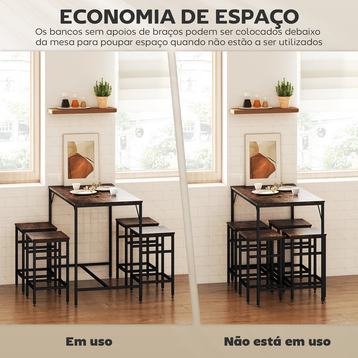 Conjunto de Mesa de Bar com 4 Bancos com Apoio para os Pés Conjunto de Móveis de 5 Peças Mesa de 100x60x88cm e Bancos de 32x32x57cm para Sala de Jantar Cozinha Preto e Nogueira