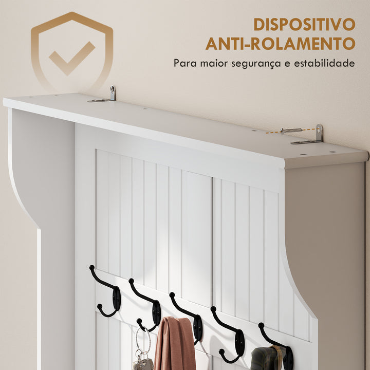 Cabide com banco Conjunto de salão Mobília do salão 5 ganchos espaço de armazenamento 96x34x179,7cm Branco