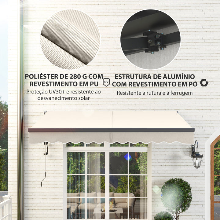 Toldo Elétrico Retrátil com Controlo Remoto 296x250 cm Toldo de Exterior Enrolável com Manivela Estrutura de Alumínio e Proteção UV30+ para Jardim Porta Janela Creme