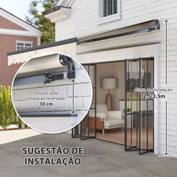 Toldo Elétrico Retrátil com Controlo Remoto 296x250 cm Toldo de Exterior Enrolável com Manivela Estrutura de Alumínio e Proteção UV30+ para Jardim Porta Janela Creme