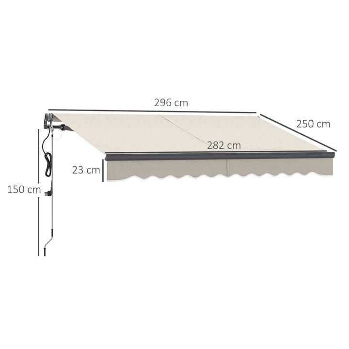 Toldo Elétrico Retrátil com Controlo Remoto 296x250 cm Toldo de Exterior Enrolável com Manivela Estrutura de Alumínio e Proteção UV30+ para Jardim Porta Janela Creme