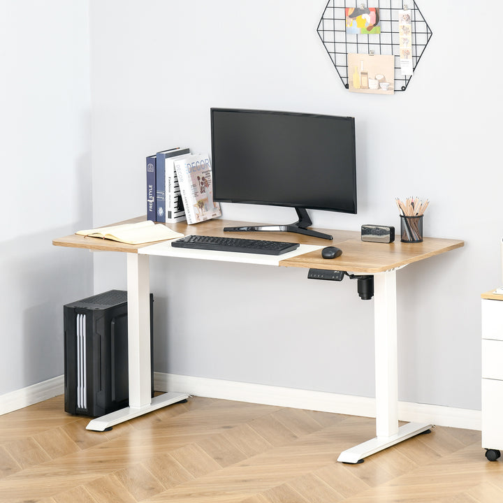 Secretária Elétrica de Pé com Ajuste Elétrico de Altura e 4 Teclas de Memória para Casa Escritório 140x70x72-116 cm Branco e Natural