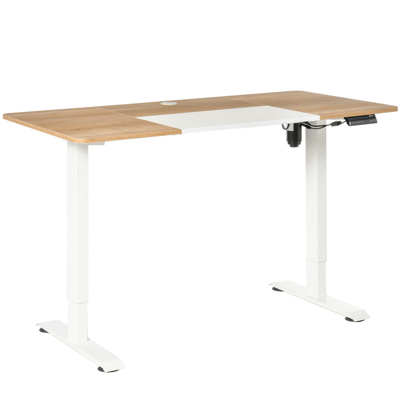 Secretária Elétrica de Pé com Ajuste Elétrico de Altura e 4 Teclas de Memória para Casa Escritório 140x70x72-116 cm Branco e Natural