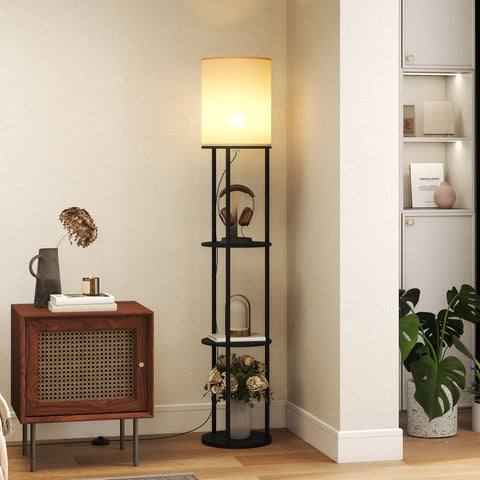 Candeeiro de Pé com Prateleiras Candeeiro com 3 Temperaturas de Cor Controlo Remoto Casquilho E27 para Sala de Estar Quarto Escritório Ø29x158 cm Preto