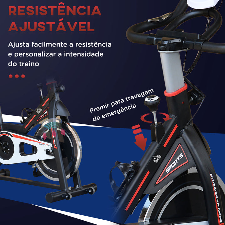 Bicicleta Estática com Resistência Ajustável Bicicleta Fitness com Volante de Inércia de 8kg Ecrã LCD Assento e Guiador Ajustáveis Suporte para Tablet 103x48x115cm Preto