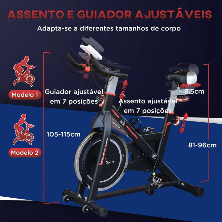 Bicicleta Estática com Resistência Ajustável Bicicleta Fitness com Volante de Inércia de 8kg Ecrã LCD Assento e Guiador Ajustáveis Suporte para Tablet 103x48x115cm Preto